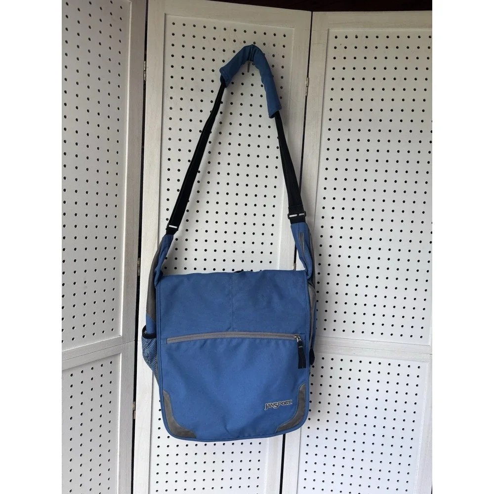 Jansport Messenger Bag Shoulder Cross Body Padded Strap Computer Bag Blue Gray